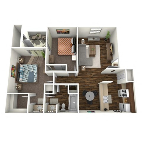 Floor plan for 2 beds, 1 bath, 750 sqft